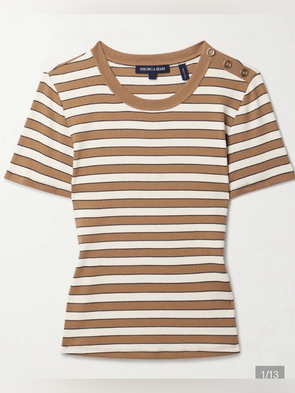 Veronica Beard Draya Striped Sailor-Button Tee S